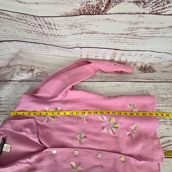 Vintage Silk Linen 8 Dress 10 Blazer Set Pink Pastel Embroidered Coquette Floral - Picture 16 of 16